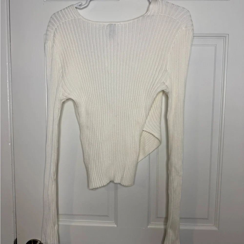 Ivory Ribbed Wrap Sweater - Picture 3 of 3